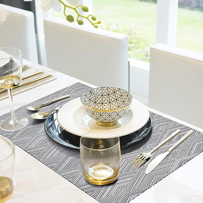 Druable Placemats Set of 6, Plastic Heat-Resistant Non-Slip Vinyl Place Mats Washable Easy to Clean Indoor Outdoor (18"x12", Dark Grey)