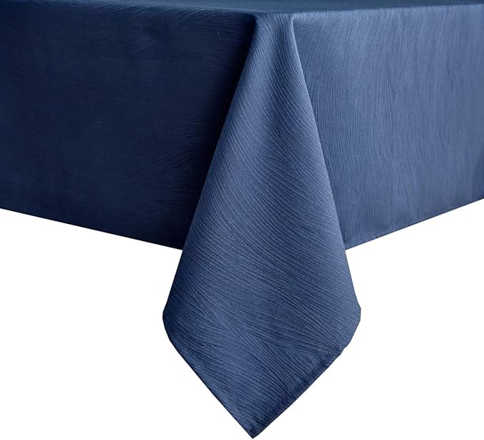 maxmill Jacquard Table Cloth Waving Pattern Water Resistant Wrinkle Resistance Heavy Weight Soft Tablecloth for Kitchen Dinning Tabletop Decoration Oblong 60 x 140 Inch Navy Blue