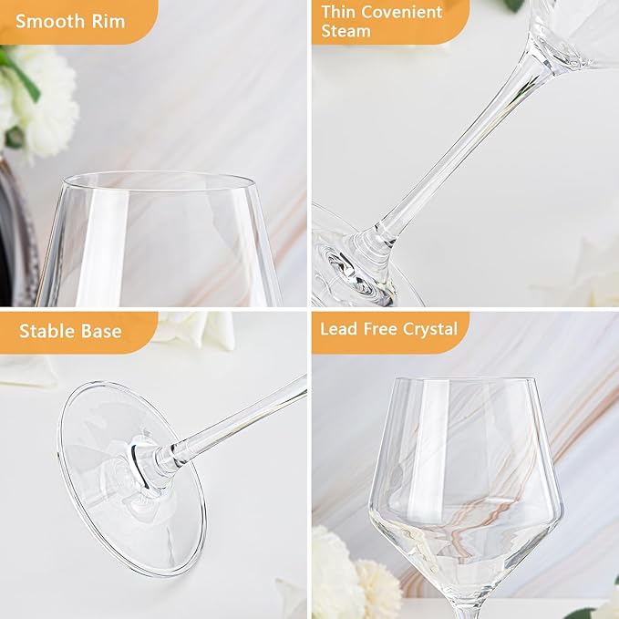 Red Wine Glasses Set of 4, Long Stem Crystal Wine Glasses, Burgundy Wine Glasses in Gift Box, Large Wine Glasses With Stem for Any Occasions-16 oz