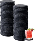 Slate Coasters Set of 60,4-Inch Black Round Stone Drink Coasters with Scratch-Resistant Backing, Durable Tabletop Protection for Home Office Kitchen, Ideal Housewarming Wedding Gifts