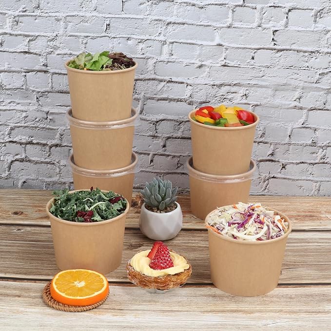 20 oz Disposable Kraft paper bowls with lids, Food containers Soup Bowls Party Supplies Treat Bowls 45 Pack