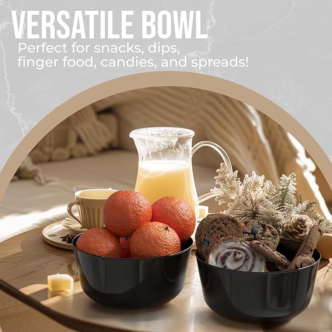 Trendables Plastic Bowls Disposable Bowls 24 Oz Bowl Set Of 50 Black Fancy Plastic Serving Dishes Perfect for Parties and Events Disposable Candy Bowl