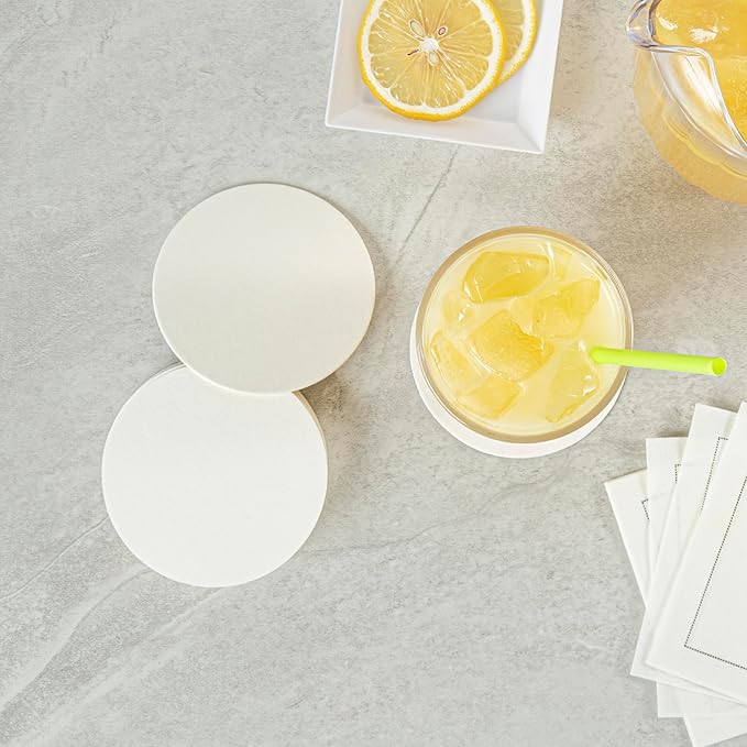Restaurantware Paper Coasters 100 Pack of 3.5 Inch Disposable Beverage Coasters Absorbent for Hot and Cold Drinks White Coffee Cup Essentials for Table Decor, Kitchen, Home Patio or Living Room