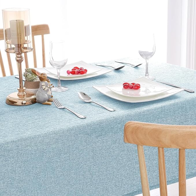 Hiasan Faux Linen Rectangle Tablecloth - Wrinkle and Stain Resistant Washable Table Cloth for Kitchen Dining Room Holiday Table Cover for Dinner, Lux Slate Blue, 54 x 80 Inch