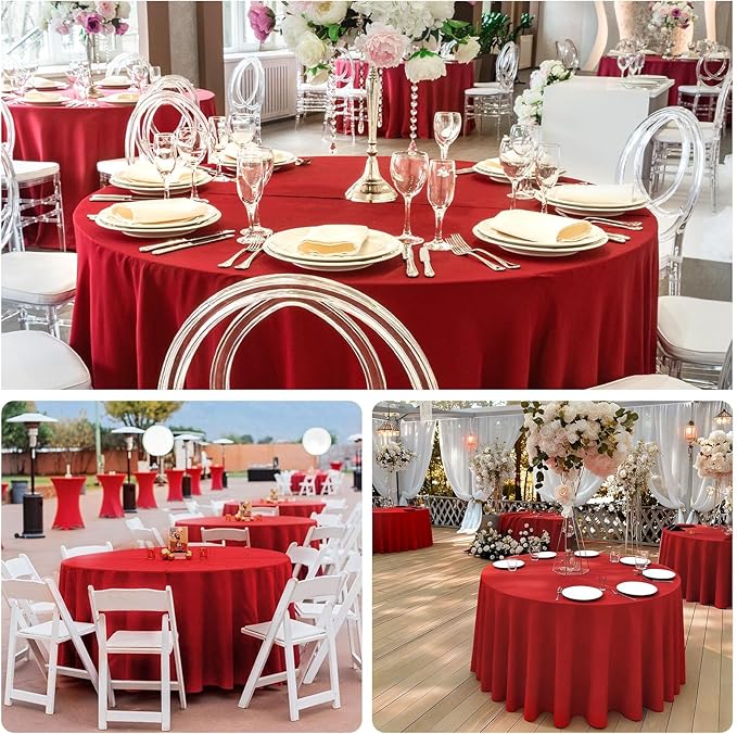 8 Pack Red Round Tablecloth 120 Inch Valentine’s Day Red Table Cloth, Washable Polyester Fabric Stain and Wrinkle Resistant Table Cover for Party Wedding Buffet Dining Banquet Anniversary