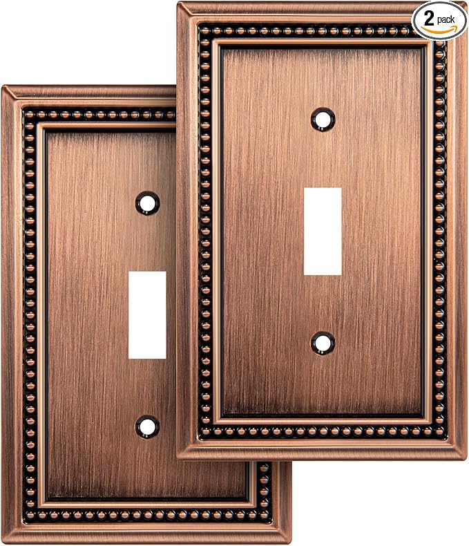 Henne Bery Sunken Pearls Heavy Duty Decorative Wall Plate Switch Plate Outlet Cover (Single Toggle, 2 Pack, Antique Copper)