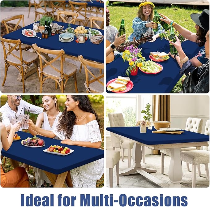 Spandex 6 Foot Rectangle Table Cloth 2 Pack, Elastic Fitted Tablecloths for Picnic, Stretch Washable Patio Table Cover for Outdoor, Camping, Banquet and Parties (Navy, 36"x72")