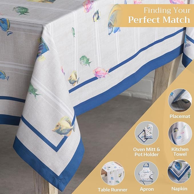 Maison d' Hermine Table Cloth Rectangle Table 100% Cotton 54 x 72 Inches Tablecloth Reusable Decorative for Dining Room Farmhouse Home Valentines Day Decorations Spring Summer - Poisson