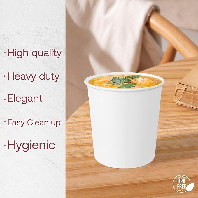 Smarty Had A Party 250 Count 16 oz Paper Bowls – Disposable Soup Bowls 16 oz for Hot Food, Ice Cream, Pho, Chili, or Ramen – Leakproof & Heavy Duty Paper Soup Containers | White Chili Cups Disposable