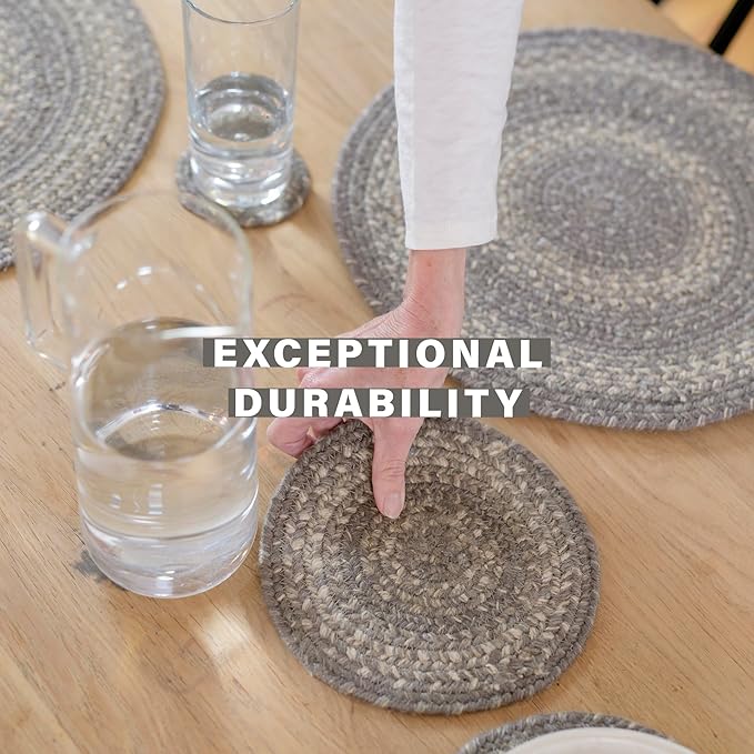 Homespice Grey Cloud Round Braided Placemats, Warm Farmhouse Decor, Set of 2, 15", Grey Jute Table Mats - Vibrant Colors, Durable, Easy to Clean and Protects Furniture