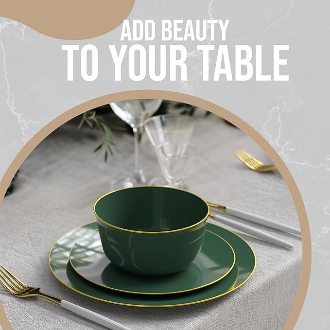 Trendables Plastic Bowls Disposable Bowls 24 Oz Bowl Set Of 10 Green Gold Rimmed Fancy Plastic Serving Bowls Perfect Plastic Ice Cream Bowls Plastic Salad Bowls Plastic Candy Bowl