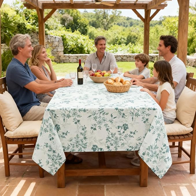 H.VERSAILTEX Linen Table Cloths Floral Printed Tablecloth Spill-Proof Waterproof Table Cover for Dining Buffet Feature Soft and Thick Fabric Wrinkle Free, 60 x 120 Inch, Retro Floral - Sage