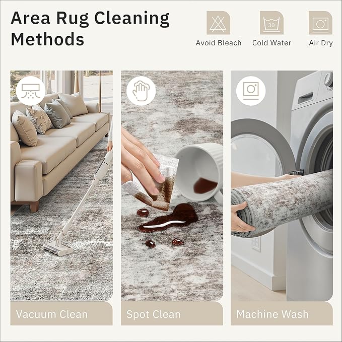 6x9 Abstract Area Rugs for Living Room 6 x 9 Washable Grey Pink Non Slip Low Pile Rugs for Bedroom Dining Room Foldable Thin