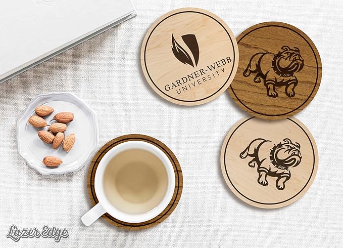 LazerEdge Gardner-Webb Bulldogs Wooden Coaster Set - Cherry Wood - Officially Licensed Product - 4-Pack