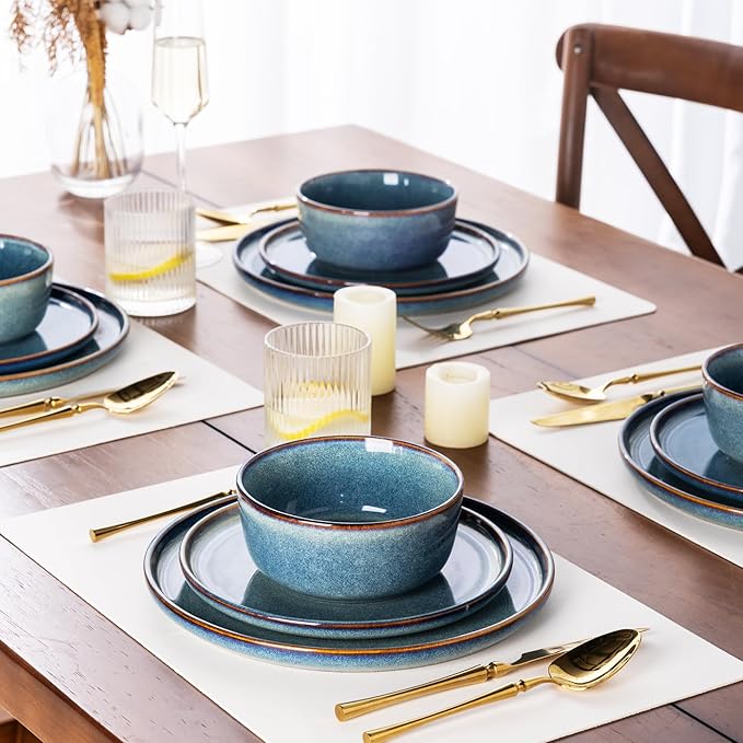 AmorArc Ceramic Dinnerware Sets for 4,Round Reactive Glaze Stoneware Plates and Bowls Set,Highly Chip and Crack Resistant Dishware | Dishwasher & Microwave Safe Dishes Set,Service for 8 (24pc)