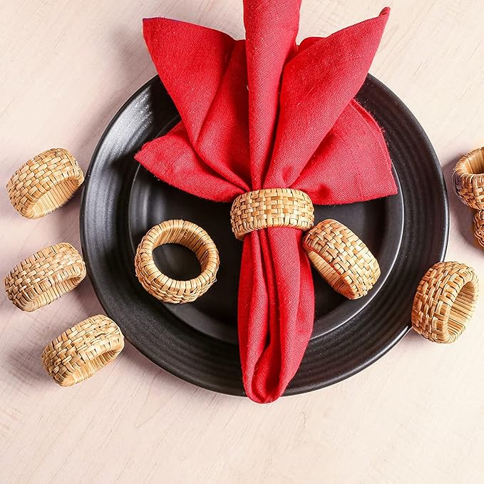 Alpha Living HOMEBoho Chic Dining décor Set of 12 - Handmade Napkin Rings Rustic Woven Rattan Napkin Holders for Dining Table, Weddings, Parties, Holiday Gatherings, and Everyday Use (Natural)
