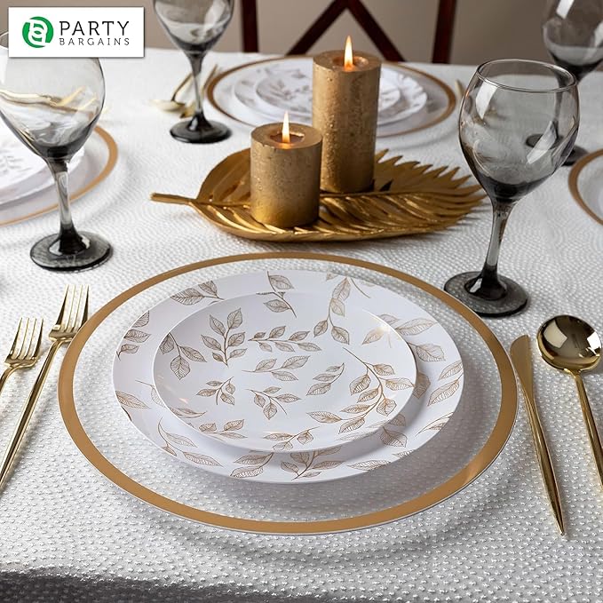 PARTY BARGAINS 13-Inch Charger Plates - 8 Pack, Clear Gold Rim, Heavy-Duty Disposable Chargers for Elegant Dining - Ideal for Weddings and Formal Events