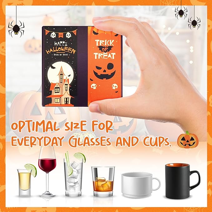 Halloween Coasters Absorbent Ceramic Coaster for Drinks with Black Holder and Cork Base Set of 4, Square Decorative Coffee Table Decor for House Warming Gifts New Home