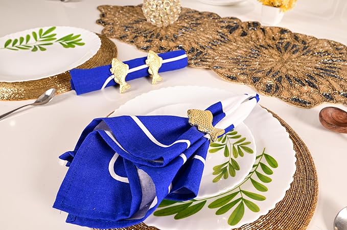ALPHA Living HOME 12 Pcs Decorative Fish Metal Napkin Ring for Table Settings Napkins Ring for Dining, Anniversary, Birthday, Romantic Dinner, Holiday, Party of Table Setting, Wedding Table (Gold)