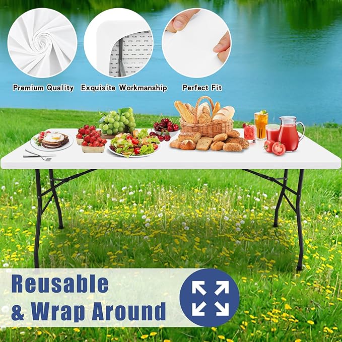 Spandex 4 Foot Rectangle Table Cloth 2 Pack, Elastic Fitted Tablecloths for Picnic, Stretch Washable Patio Table Cover for Outdoor, Camping, Banquet and Parties (White, 30"x48")
