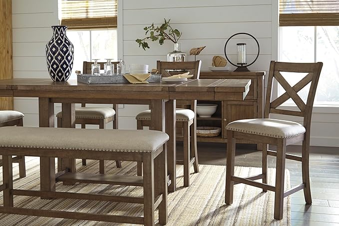 Signature Design by Ashley Moriville Vintage Casual Dining Room Buffet or Server with 4 Cabinets & Center Display Shelf, 2 Drawers, Wood, 56" Wide, Brown