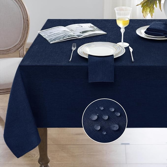 Softalker Navy Blue Tablecloth Rectangular 52x70 Inch Linen Textured Outdoor Tablecloth Stain and Wrinkle Resistant Table Cover for Spring,Easter,Summer,Tea Party,Garden Vintage Decor Small Tabletop