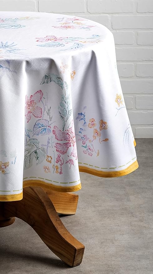 Maison d' Hermine Table Cloth Round Table 100% Cotton 69 Round Inches Tablecloth Reusable Decorative for Dining Room Farmhouse Home Valentines Day Decorations Spring Summer - Paradise Island
