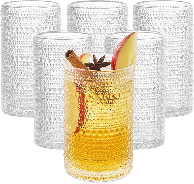 13 Oz Hobnail Drinking Glasses Set of 6 - Clear Multipurpose Glassware Sets, Decorative & Stylish Glasses Drinking Set for Bar, Kitchen, Cocktail Glassware, Garden - Home, Dining, & Kitchen