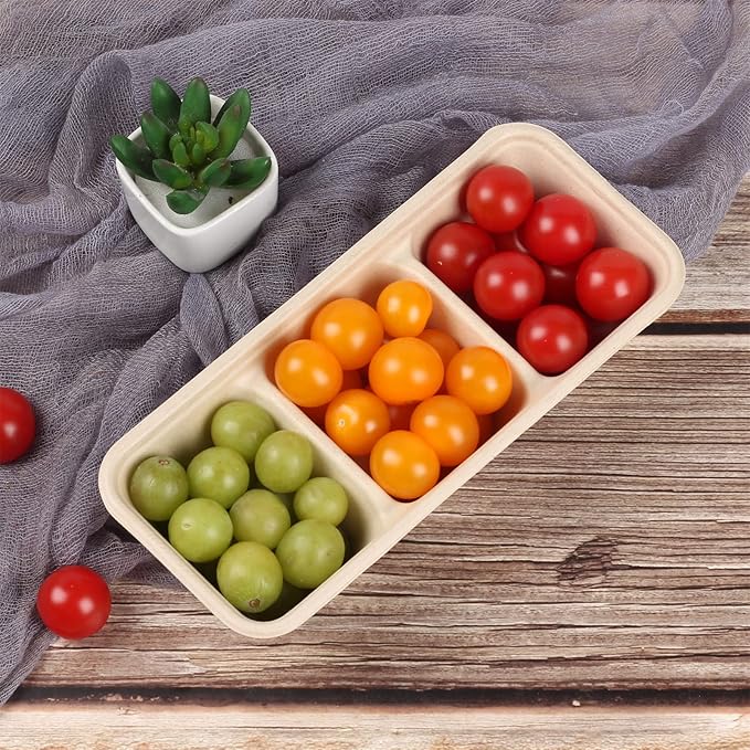 disposable paper bowls 18 oz 3 compartments with lids, Sugarcane Fiber For Snack, Dessert, Meal Prep 50 Pack