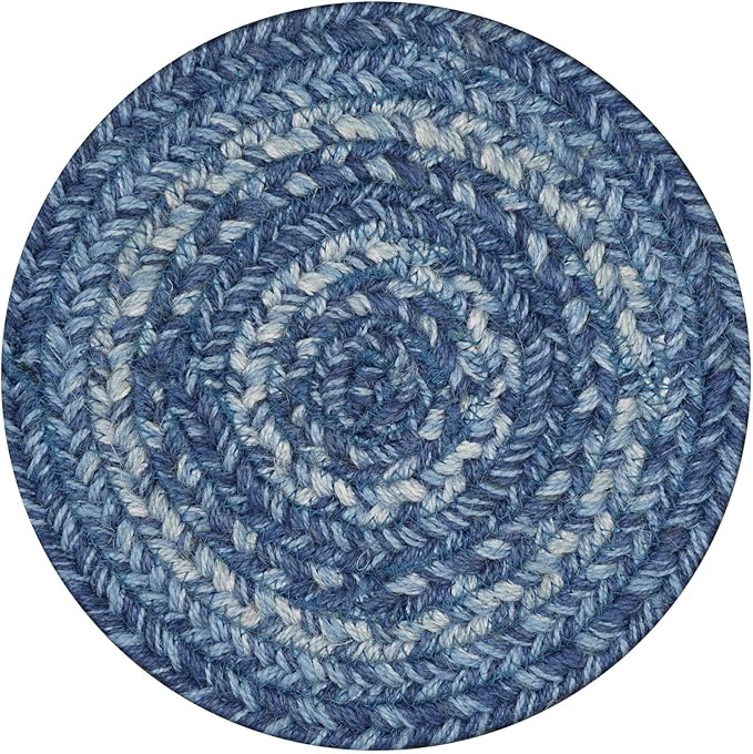 Homespice Denim Jute Braided Trivets for Table, Country Coastal Decor, Set of 3, Blue 8" Round Heat Resistant Mat - Rich Colors, Easy to Clean, Durable and Protects Furniture