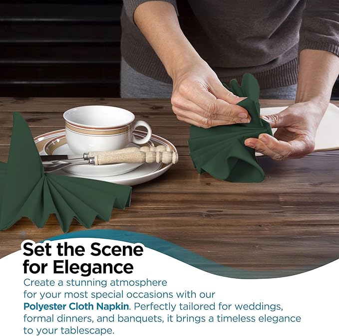 Polyester Cloth Napkins - Washable Soft Table Linens - Durable & Elegant for Dining, Restaurants, Weddings, Events, Rentals, Banquets, & Parties - Premium Quality Set of 250, Hunter Green, 20"x20"