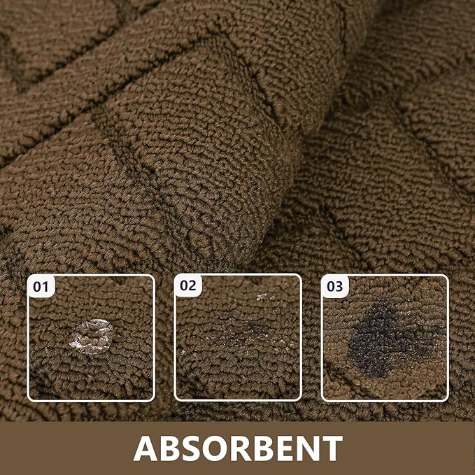 hicorfe Kitchen Rugs and Mats Sets,2 Pieces Polypropylene Non-Slip Super Absorbent Rug,Soft Comfort Floor Mat,Machine Wash for Kitchen,Hallway,Office,Sink,Laundry(20" x 32"+20" x 59",Dark Brown
