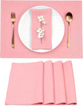 D'Moksha Homes Linen Dusty Pink Placemats Set of 4-100% Pure Linen Placemats 14 x 19 Inch for Valentines, Spring, Easter - Handcrafted and Machine Washable