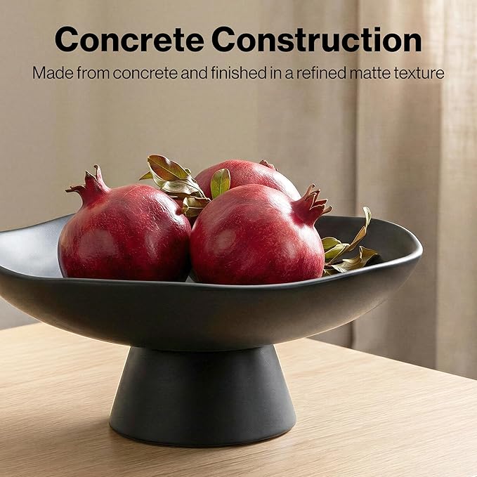 Modern Concrete Fruit Bowl for Kitchen Counter – Decorative Pedestal Bowl, 11.2” Wide Minimalist Fruit Tray for Home Décor, Table Decor, Entryway Key Bowl
