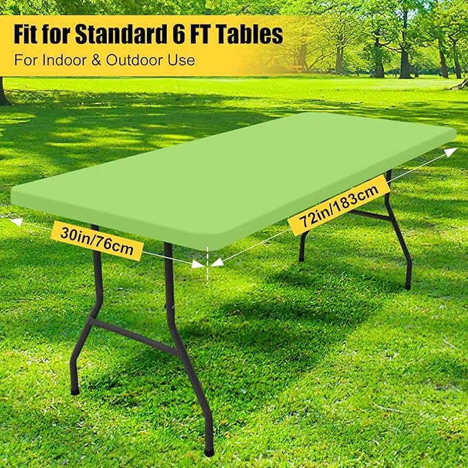 Smiry Rectangle Picnic Table Cloth, Waterproof Elastic Fitted Tablecloths for 6 Foot Tables, Washable Polyester Table Cover for Camping, Indoor and Outdoor (Lime Green, 30"x72")