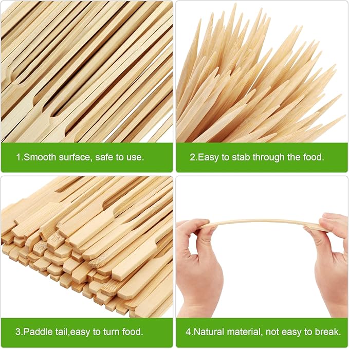 200 PCS Bamboo Skewers for Appetizers, 3.5 Inch Toothpicks, Cocktail Picks for Drinks, Fruit Kababs, Sausage, Barbecue Snacks, Natural Wooden Paddle Skewer Mini Food Sticks, Charcuterie Accessories