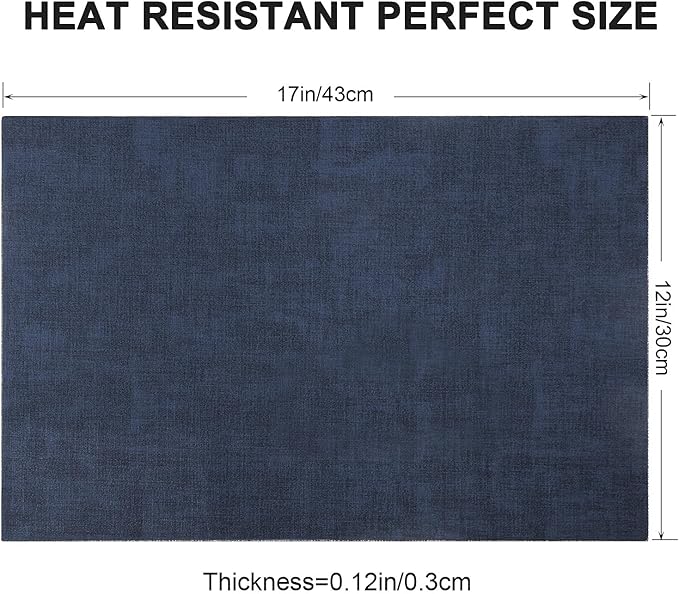 Leather Heat Resistant Placemats Set of 6 Waterproof Wipeable Washable PU Table Mats,Easy to Clean Anti-Slip Place Mats (Navy Blue, 6)