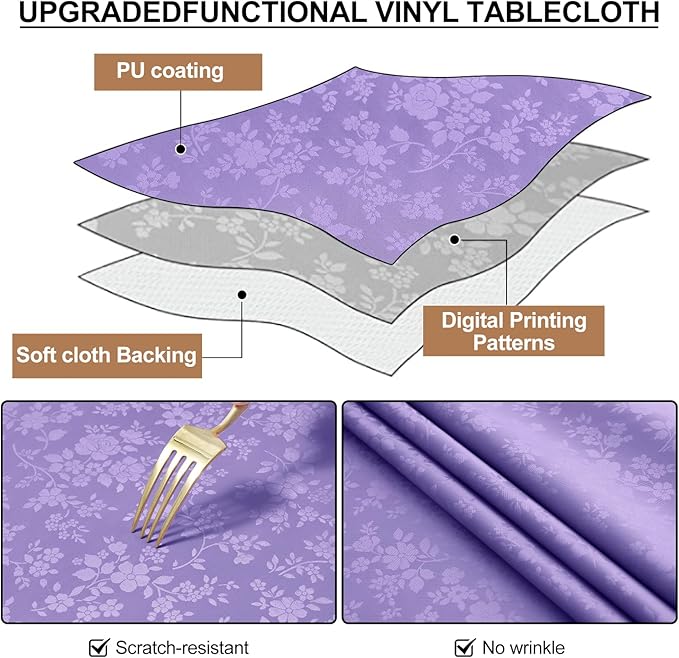 Smiry Round Table Cloth, Waterproof Heavy Duty Vinyl Tablecloths, Wipeable Washable Table Cover for Kitchen and Dining Room (Purple, 70" Round)