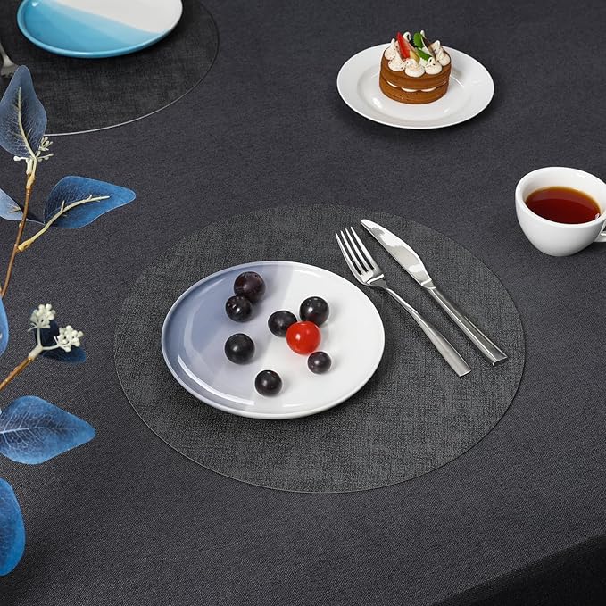 Myir JUN Round Placemats, Dual Sided Faux Leather Place Mats Set of 6 Indoor/Outdoor Non-Slip Washable Table Mats (Gray, Set of 6)