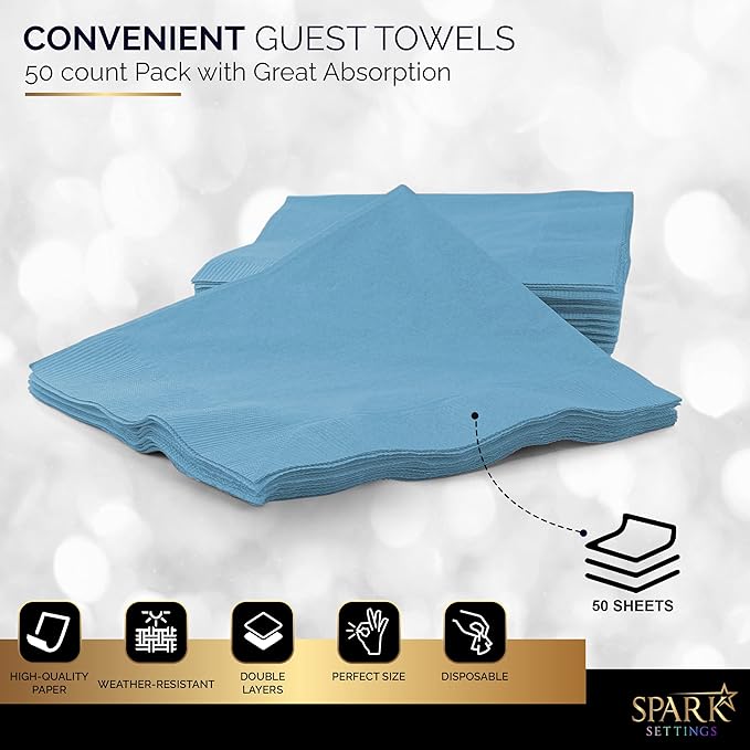 Big Party Pack 40 Count Caribbean Blue Dinner Napkins Tableware- Ideal for Wedding, Party, Birthday, Dinner, Lunch, Cocktails. (7” x 7”)