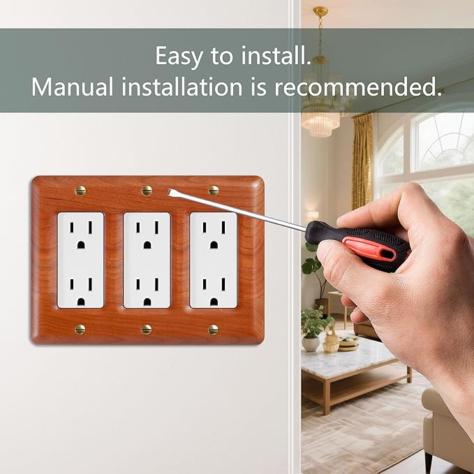 Elegant Cherry Wood Triple Toggle Light Switch Cover Plate – Perfect Replacement for Triple Switch Plates, Stylish Design for Modern Interiors
