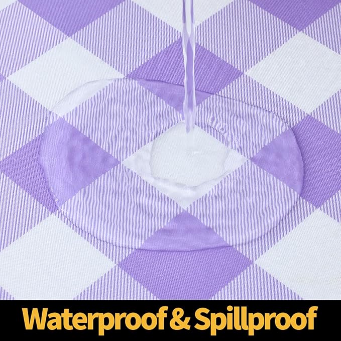 Smiry Rectangle Picnic Table Cloth, Elastic Waterproof Fitted Vinyl Tablecloths, Flannel Backed Buffalo Plaid Table Covers for Dining, Camping, Outdoor (White and Purple, 24" x 48")