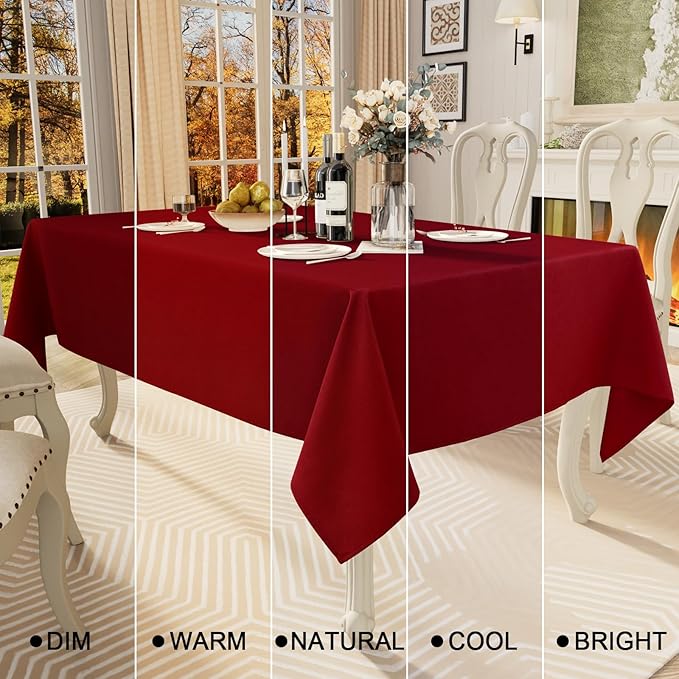Smiry Rectangle Table Cloth Linen Textured, Waterproof Spillproof Anti-Wrinkle Burlap Tablecloth, Washable Decorative Fabric Table Cover for Dining, Party, Banquet, 52 x 70 Inch, Red