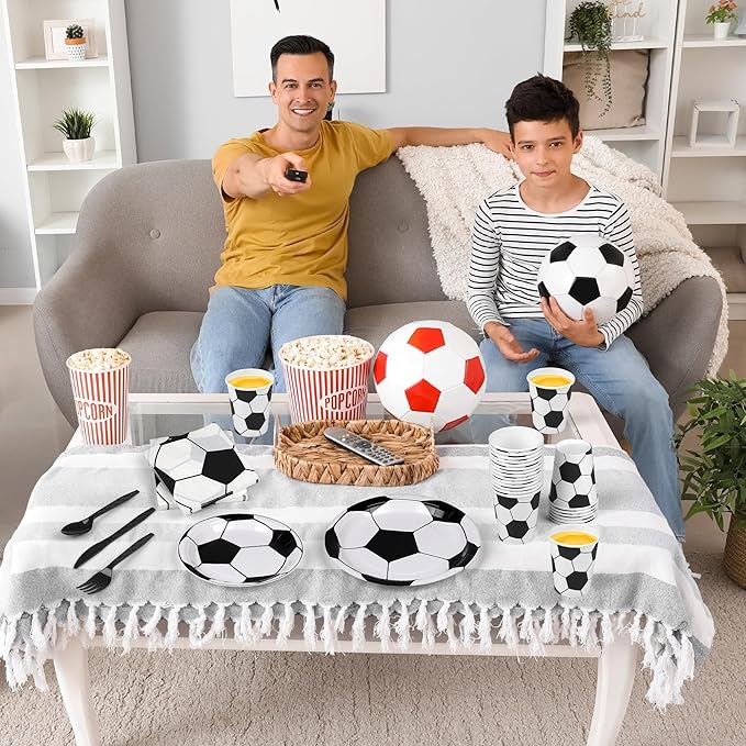 Kochorie 400 Pieces Soccer Disposable Party Tableware Sets Including Plates Cups Napkins Cutlery Serves 50 for Soccer Games Sports Birthday Party Decorations