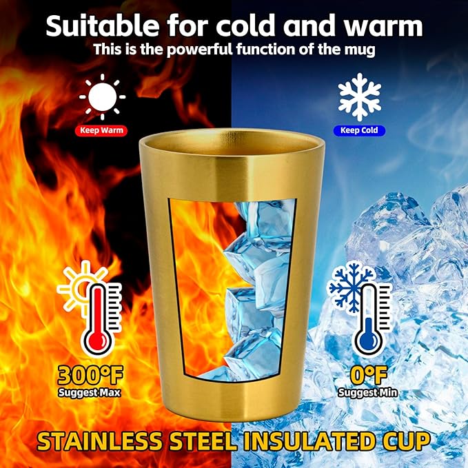 10 Pack 12 oz Stainless Steel Insulated Cup, Double Wall Vacuum Small Metal Cup, Reusable Camping Cups Unbreakable Indoor Outdoor for Party, Home, Office, BBQ, Gold
