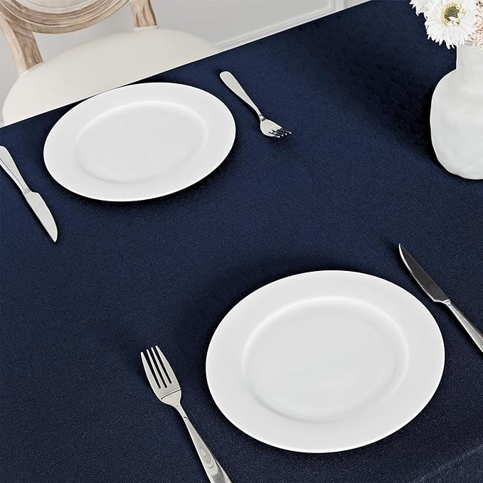 2 Pack Rectangle Tablecloth, 60x84 inch, Water Resistant Wrinkle Free Linen Textured Table Cloth Washable, Decorative Fabric Table Cover for Dining, Party and Camping, Navy Blue