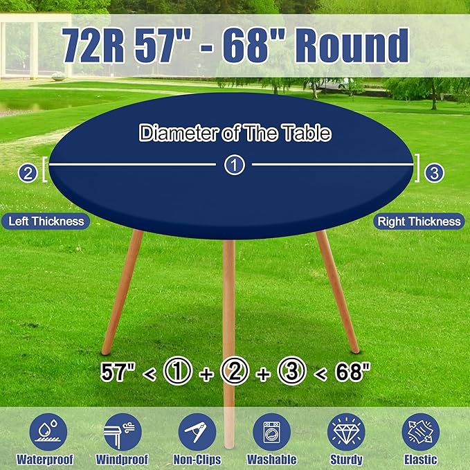 Round Spandex Tablecloth 2 Pack, Elastic Fitted Waterproof Tablecloths for 57"-68" Tables, Stretch Washable Picnic Table Cover for Camping, Dining, Indoor and Outdoor, Navy