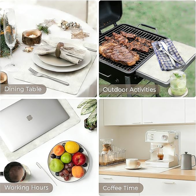 Faux Leather Placemats Set of 6, 17×12 Inch Waterproof Wipeable PU Place Mats Heat Resistant Anti Slip Dining Table Place Mats for Kitchen Dining Indoor & Outdoor Use (Beige)