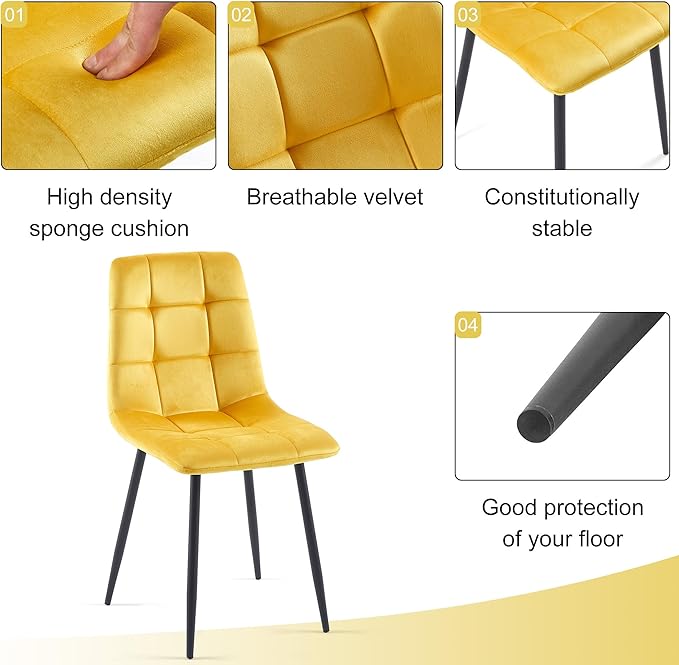 3 Piece Dining Table Set for Small Spaces - Round Kitchen Table Chairs Set of 2 with Yello Velvet Upholstered Chairs -Space Saving Dinette for Kitchen, Dining Room