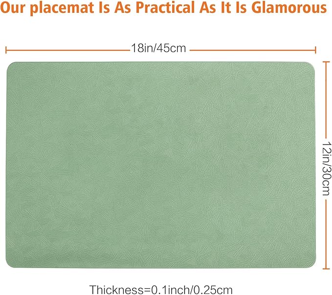 Vinyl Placemats Set of 4 Heat Resistant Easy Clean Non-Slip Place Mats for Dining Table Faux Leather Waterproof Stain Resistant Wipeable Washable PVC Table Mats(4, Green)